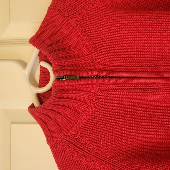 Lands' End Red Cotton Zippered Cardigan Sweater - Picture 7 of 7